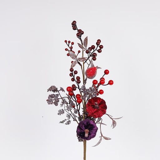 [600-46889] RAMA, CON CALABAZAS COLOR BURDEOS Y MORADO OSCURO, 60CM