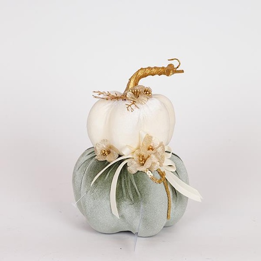 [600-46897] CALABAZA DE TERCIOPELO, DOBLE, BEIGE VERDE MENTA, 15X22CM