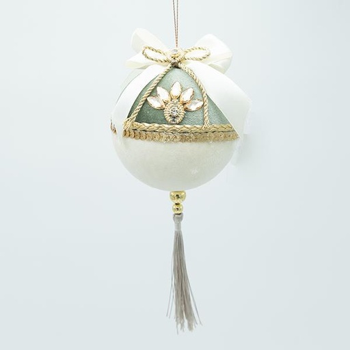 [600-46901] BOLA DE TERCIOPELO, BEIGE VERDE MENTA, 8X20CM