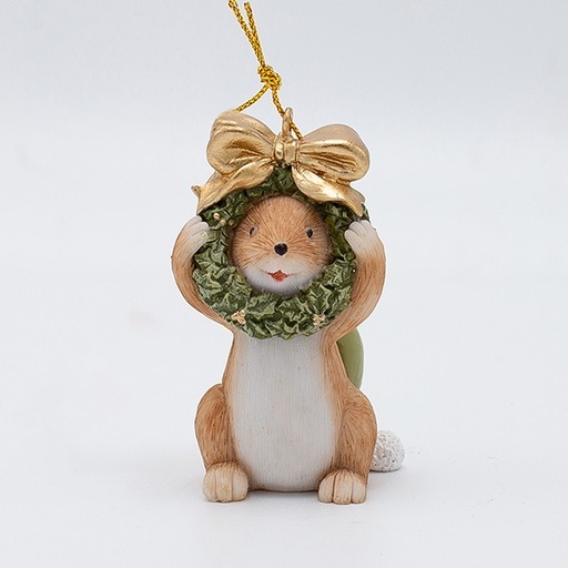 [600-46940] ADORNO COLGANTE DE POLIRESINA, RATÓN CON CORONA, VERDE, 4X7CM