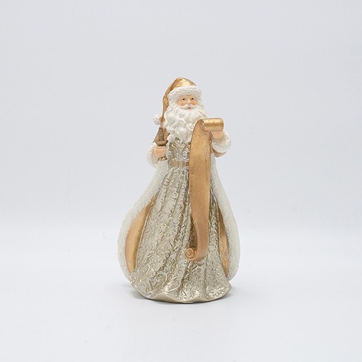 [600-46945] DECORACIÓN DE POLIRESINA, PAPÁ NOEL CON LISTA DE REGALOS, CHAMPÁN, 11,5 X 20 CM