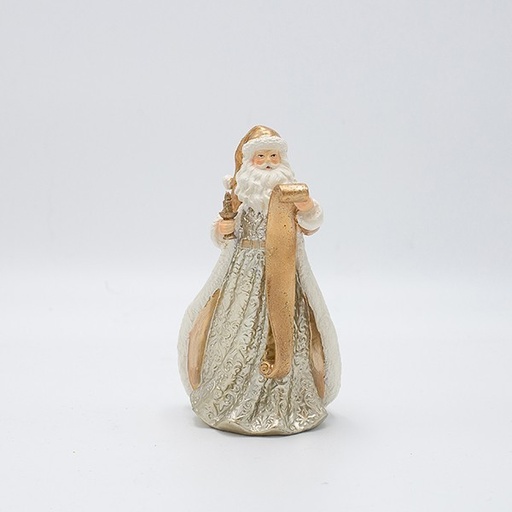 [600-46947] DECORACIÓN DE POLIRESINA, PAPÁ NOEL CON LISTA DE REGALOS, CHAMPÁN, 9X15CM