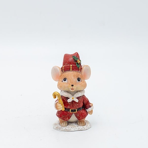 [600-46967] DECORACIÓN DE POLIRESINA, RATÓN PAPÁ NOEL, 5X8CM