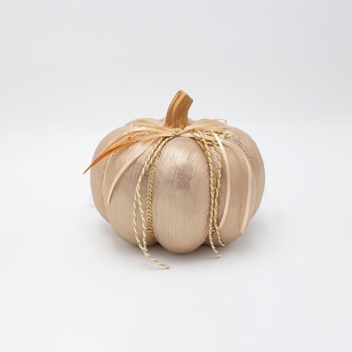 [600-47009] CALABAZA, COLOR CHAMPÁN OSCURO METALIZADO, CON PLUMA, 12X15CM
