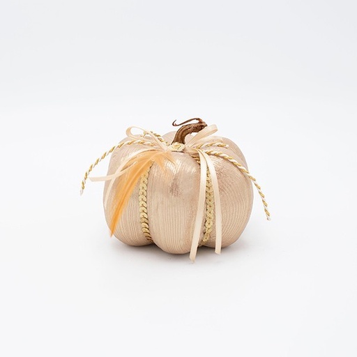 [600-47010] CALABAZA, COLOR CHAMPÁN OSCURO METÁLICO, CON PLUMA, 9X11CM