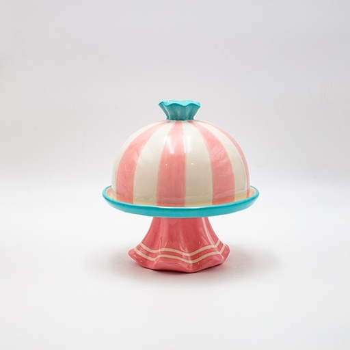 [600-47019] SOPORTE PARA TARTA CON TAPA, ROSA CARAMELO, DECORATIVO, 17,5X17,5CM