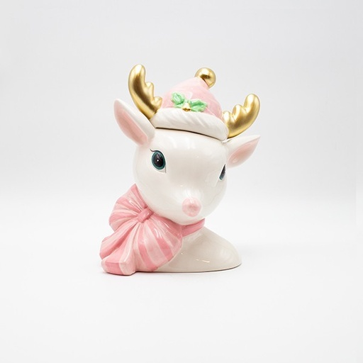 [600-47020] TARRO PARA GALLETAS DE CIERVO, CON ASTAS DORADAS, DECORATIVO, 20 X 23,5 CM