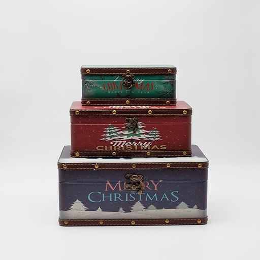 [600-47041] CAJAS DE MADERA DECORATIVAS, CON DISEÑOS NAVIDEÑOS, SET 3 PIEZAS, 30X20X13CM, 25X15X10CM Y 20X10X8CM