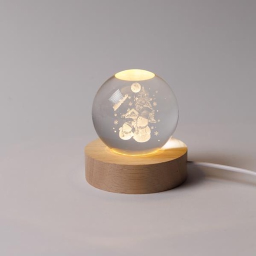 [600-47056] BOLA ILUMINADA DE 6 CM, DISEÑO NAVIDEÑO, MUÑECO DE NIEVE CON CASA, USB, 6 LED SMD BLANCO CÁLIDO, BASE DE 7 CM, CABLE DE 70 CM, IP20