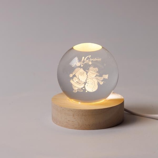 [600-47059] BOLA ILUMINADA DE 6 CM, DISEÑO NAVIDEÑO, MUÑECO DE NIEVE CON PAPÁ NOEL, USB, 6 LED SMD BLANCO CÁLIDO, BASE DE 7 CM, CABLE DE 70 CM, IP20