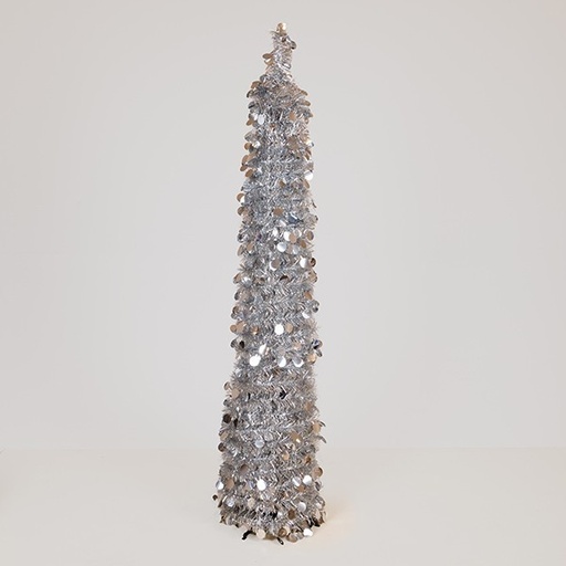 [600-47066] CONO CON LENTEJUELAS, PLATA, PLEGABLE 150CM