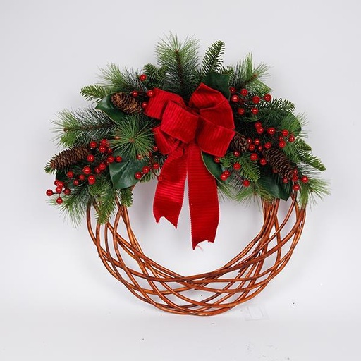 [600-47074] CORONA, CON CINTA ROJA, DE BAMBÚ, 66CM