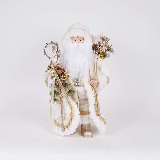 [600-47084] PAPÁ NOEL CON CAPA DE PIEL BLANCA, 46 CM