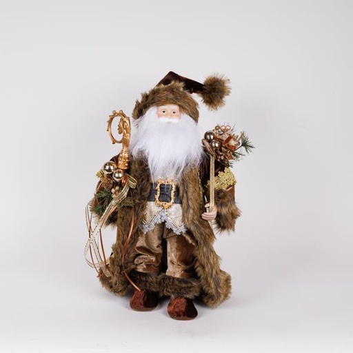 [600-47085] PAPÁ NOEL, BORGOÑA, CON BASTÓN DORADO, 46 CM