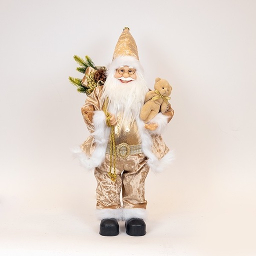 [600-47098] PAPÁ NOEL CON CHAMPÁN, ROPA Y UN OSO DE PELUCHE, 60 CM