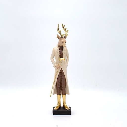 [600-47125] RENO DE POLIRESINA, CON PIPA Y BASTÓN, 31 CM