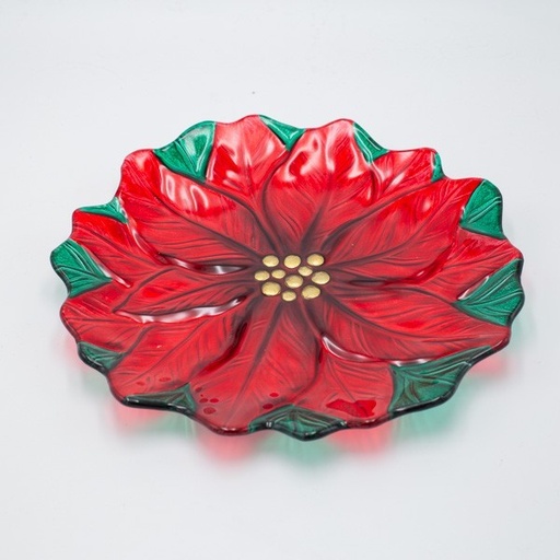 [600-47133] PLATO DE FESTÍN DE POINSETTI, ROJO, VIDRIO DECORATIVO, 31 CM