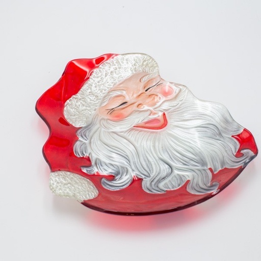 [600-47134] PLATO DE PAPÁ NOEL, VIDRIO DECORATIVO, 19X22CM