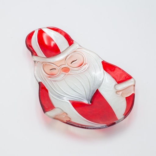 [600-47136] PLATO DE PAPÁ NOEL, DULCES, VIDRIO DECORATIVO, 19X30CM
