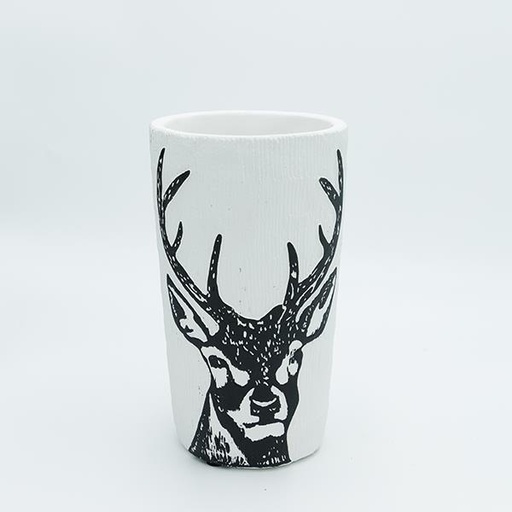 [600-47157] JARRÓN DE CEMENTO, CON RENO, 11,5X11,5X20CM