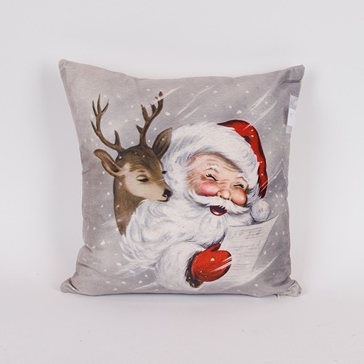 [600-47165] ALMOHADA CON PAPÁ NOEL Y RENOS, 40X40CM