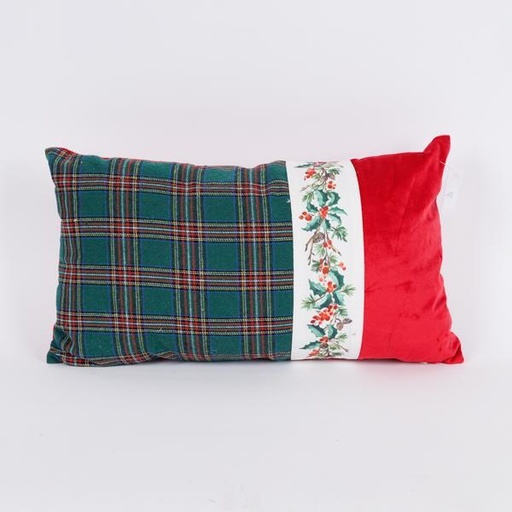 [600-47197] ALMOHADA CON MUÉRDAGO, CUADROS VERDES, 30X50CM