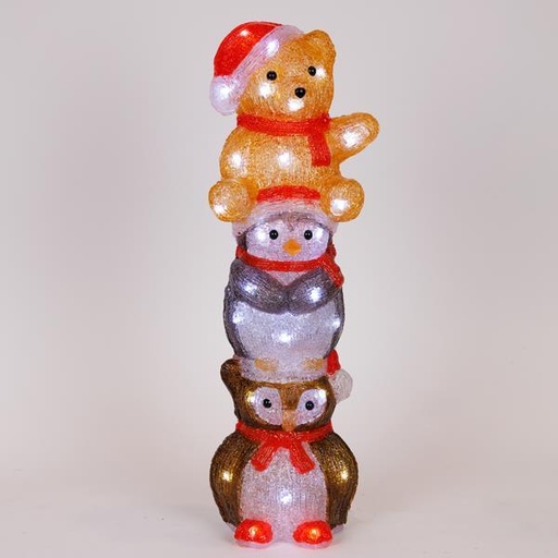 [600-47212] OSO ACRÍLICO, PINGÜINO, BÚHO, ADAPTADOR DE 3,5 V, 40 MINI LED BLANCOS, 16 X 14 X 49 CM, CABLE DE 5 M, IP44