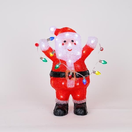 [600-47213] PAPÁ NOEL ACRÍLICO, ADAPTADOR, 40 LED BLANCOS + 10 LED DECO, 22,5X15X34CM, CABLE 5M, IP44