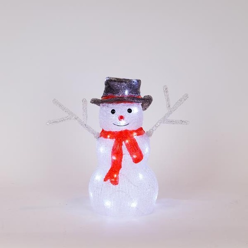 [600-47215] MUÑECO DE NIEVE ACRÍLICO, ADAPTADOR, 40 LED BLANCOS, 31 X 18 X 34 CM, CABLE DE 5 M, IP44