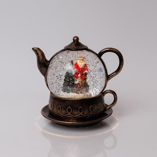 [600-47216] TETERA MARRÓN ILUMINADA, CON AGUA EN SU INTERIOR, CAJA DE PILAS 3XXAA, TEMPORIZADOR, 1 LED BLANCO CÁLIDO, 19*15*19CM, IP20