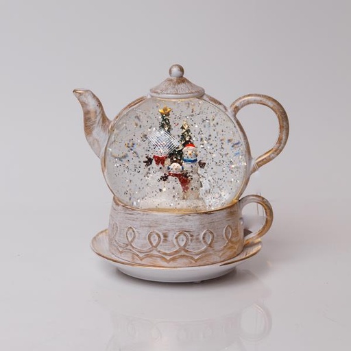 [600-47217] TETERA BLANCA ILUMINADA, CON AGUA EN SU INTERIOR, CAJA DE PILAS 3XXAA, TEMPORIZADOR, 1 LED BLANCO CÁLIDO, 19*15*19CM, IP20