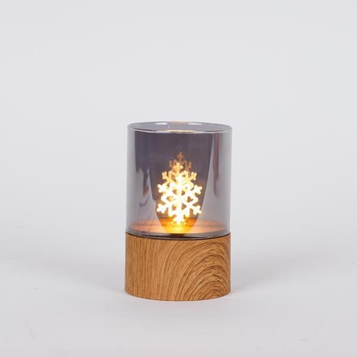 [600-47240] CRISTAL DECORATIVO ILUMINADO, CON COPO DE NIEVE EN SU INTERIOR, CAJA DE PILAS 2XAA, TEMPORIZADOR, 100 LED BLANCO CÁLIDO, 8X12,5CM, IP44