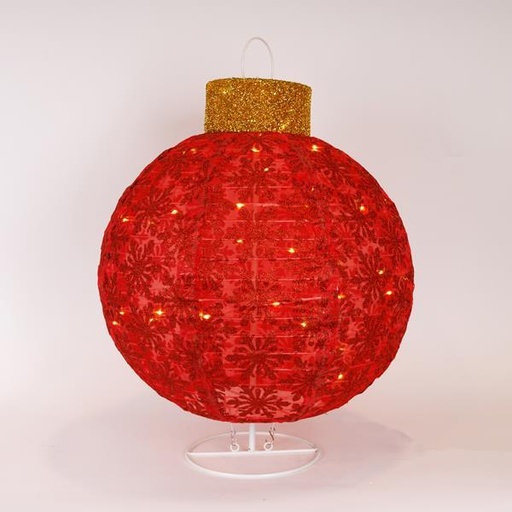 [600-47241] BOLA NAVIDEÑA ROJA ILUMINADA, CON BASE, ADAPTADOR DE 4,5 V, 50 MINI LED BLANCO CÁLIDO, 45 X 45 X 60 CM, CABLE DE 3 M, IP44