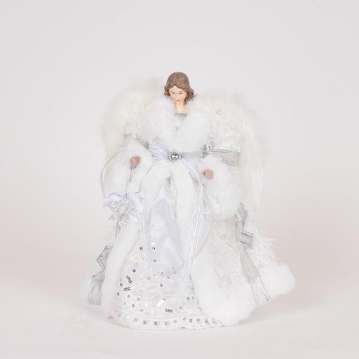 [600-47271] HADA, CON VESTIDO BLANCO Y COPOS DE NIEVE, 30CM