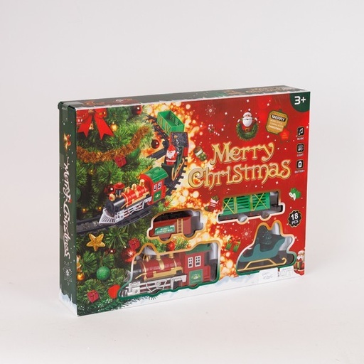 [600-47283] TREN CON RIELES Y VAGÓN VERDE, PARA ÁRBOL DE NAVIDAD, 18 PIEZAS