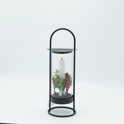 [600-47322] LINTERNA DE METAL NEGRA CON 1 VELA, 10,50X30CM