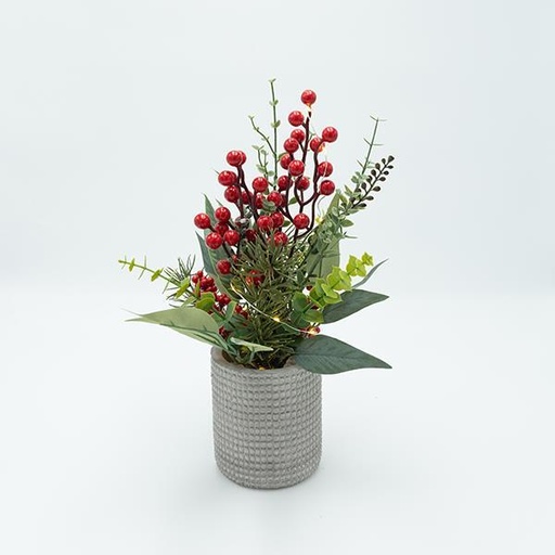 [600-47332] MACETA CON DECORACIÓN NAVIDEÑA, ILUMINADA, 10X35CM