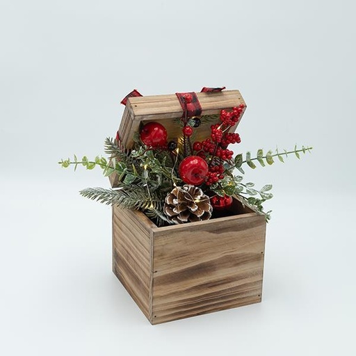 [600-47337] CAJA DE MADERA CON DECORACIÓN NAVIDEÑA, ILUMINADA, 17,50X26CM