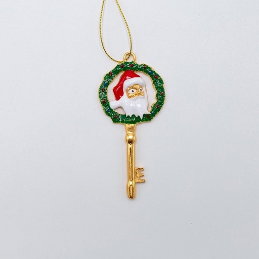 [600-47356] ADORNO DE LLAVE, DORADO CON PAPÁ NOEL, 9X4CM