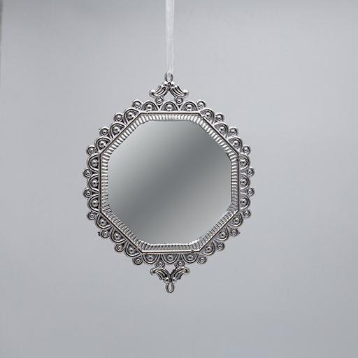 [600-47360] ADORNO COLGANTE, ESPEJO VINTAGE, DIAMANTE PLATEADO, 15,5X12CM