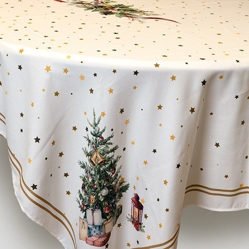 [600-47394] MANTEL BLANCO CON ÁRBOL DE NAVIDAD, 140X180CM