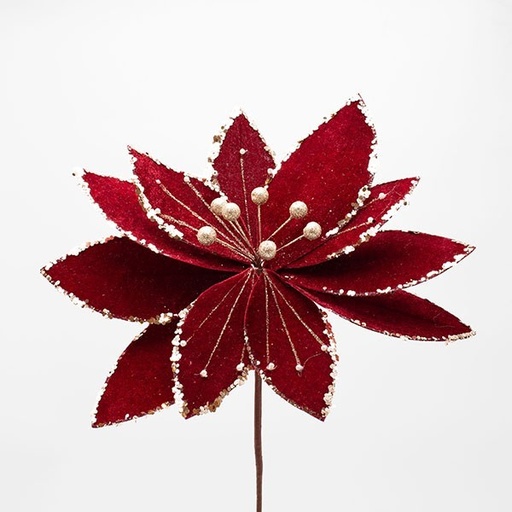 [600-47405] FLOR DE TERCIOPELO, BORGOÑA, CON DETALLES EN CHAMPÁN, 33X45CM