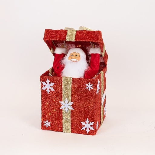 [600-47437] REGALO MECÁNICO CON TAPA DE APERTURA TÁCTIL, MÚSICA, MOVIMIENTO Y LUZ, ROJO, A PILAS, 25X25CM