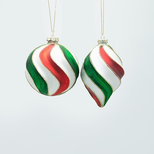 [600-47448] ADORNO DE VIDRIO, CARAMELO, VERDE ROJO, 2 DISEÑOS, SET DE 4 PIEZAS, 10 CM 8X15 CM