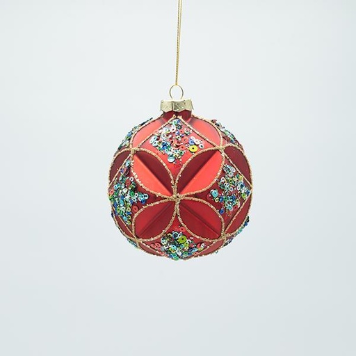 [600-47459] BOLA DE CRISTAL CON FLOR TALLADA Y PIEDRAS DE COLORES, SET 4 PIEZAS, 10CM