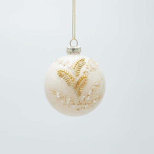 [600-47463] BOLA DE CRISTAL BEIGE CON HOJAS DORADAS 3D, JUEGO DE 4 PIEZAS, 8 CM