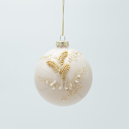 [600-47464] BOLA DE CRISTAL BEIGE CON HOJAS DORADAS 3D, JUEGO DE 4 PIEZAS, 10 CM