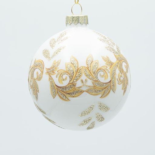 [600-47466] BOLA DE CRISTAL, PERLA BLANCA CON DETALLES EN CHAMPÁN, JUEGO DE 4 PIEZAS, 10 CM