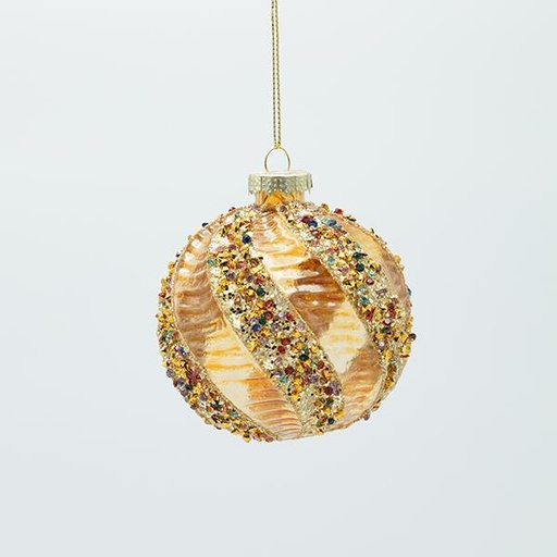 [600-47469] BOLA DE CRISTAL, ORO TRANSPARENTE CON PIEDRAS COLOR CHAMPÁN, JUEGO DE 4 PIEZAS, 8 CM