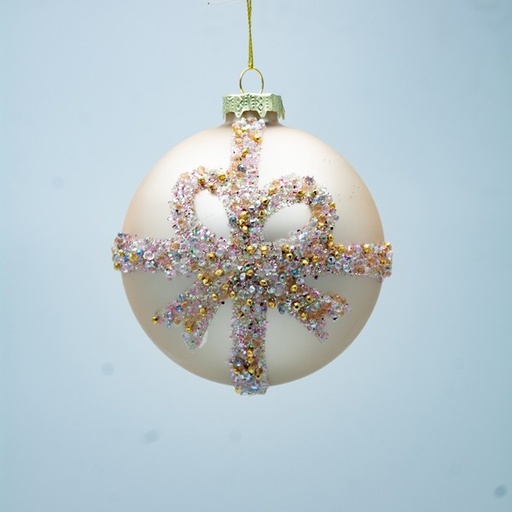 [600-47482] BOLA DE CRISTAL, CHAMPÁN CON LAZO DE CHAMPÁN, SET DE 4 PIEZAS, 10 CM